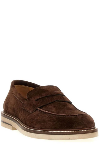 Brunello Cucinelli Round Toe Penny Loafers In Brown