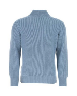Tom Ford Ribbed Knit Mock Neck Sweater Blue
