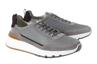 Brunello Cucinelli Suede Mesh Low-Top Sneakers with Contrast Panels