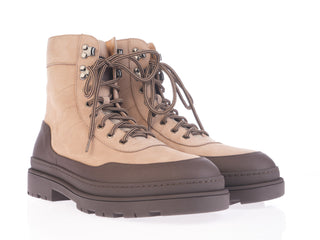 Brunello Cucinelli Grained Leather Two-Tone Lace-Up Ankle Boots