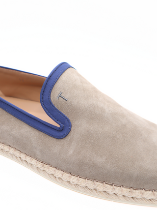 Tods Grey Suede Navy Trim Espadrille