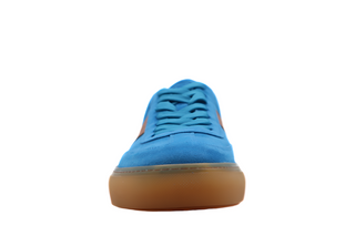 Tods Bright Blue Suede Lace-Up Low-Top Sneakers with Brown Accents
