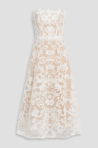 MARCHESA NOTTE STRAPLESS CORDED LACE MIDI DRESS - Size 4