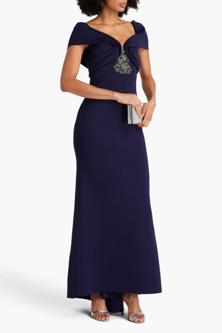 BADGLEY MISCHKA EMBELLISHED DRAPED SCUBA GOWN - Size 4