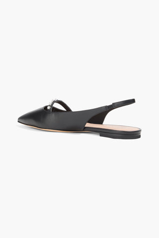 STUART WEITZMAN FAUX PEARL-EMBELLISHED LEATHER SLINGBACK POINT-TOE FLATS - Size 9.5