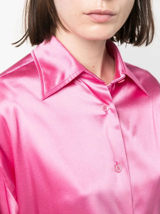 Tom Ford Satin Pointed-Collar Button-Down Shirt Pink
