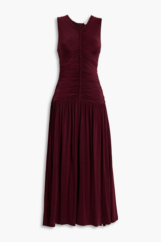 ULLA JOHNSON FLORA RUCHED STRETCH-JERSEY MIDI DRESS - Size S