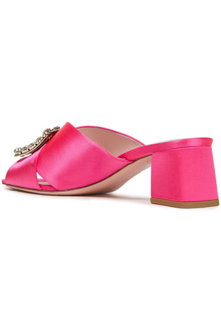 ROGER VIVIER TRES VIVIER CRYSTAL-EMBELLISHED SATIN MULES - Size 38.5