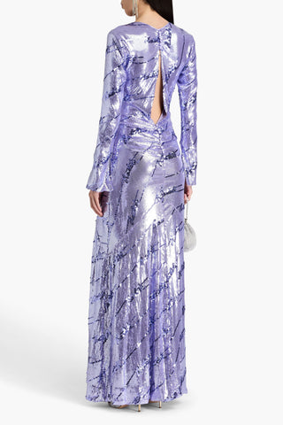 ROTATE BIRGER CHRISTENSEN RUCHED SEQUINED STRETCH-MESH MAXI DRESS - Size 34