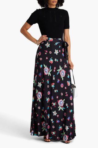 DIANE VON FURSTENBERG KRISA FLORAL-PRINT CREPE DE CHINE MAXI WRAP SKIRT - Size XXS