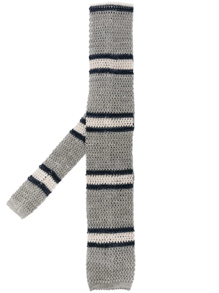 Brunello Cucinelli Knitted Striped Grey Tie