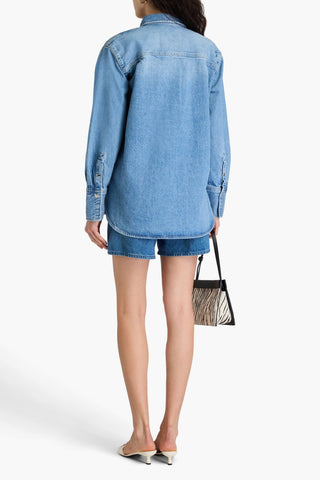 FRAME FAUX PEARL-EMBELLISHED DENIM SHIRT - Size L