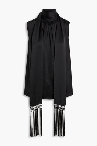 VERONICA DE PIANTE MARINA FRINGED SILK-CHARMEUSE TOP - Size 42