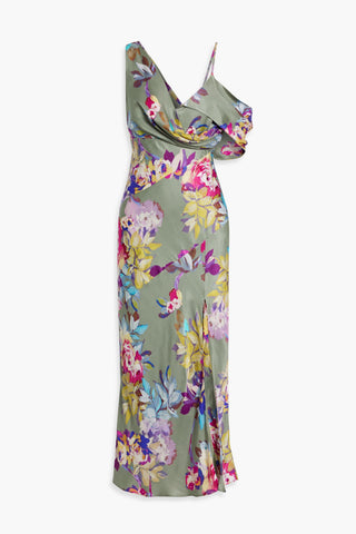 NICHOLAS DRAPED FLORAL-PRINT SATIN-CREPE MIDI DRESS - Size 0