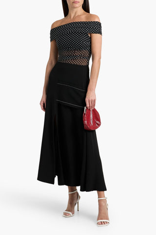 ALICE + OLIVIA ISADOLA OFF-THE-SHOULDER POLKA-DOT MESH TOP - Size S