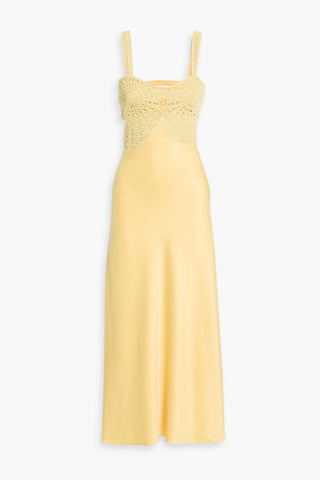 SIMKHAI ROBERTA CROCHET-PANELED SATIN MAXI DRESS - Size 8