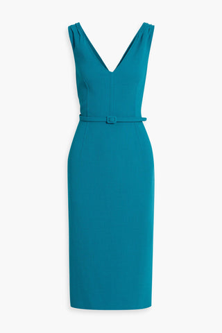 OSCAR DE LA RENTA BELTED WOOL-BLEND CREPE DRESS - Size 10