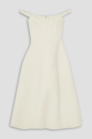 KHAITE UMA OFF-THE-SHOULDER MELTON WOOL-BLEND MIDI DRESS - Size 10