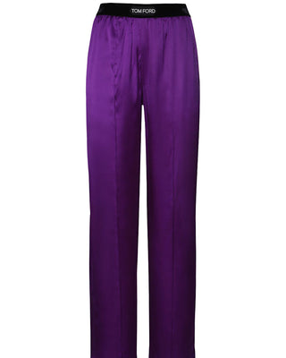 Tom Ford Satin Straight-Leg Trousers with Logo Waistband