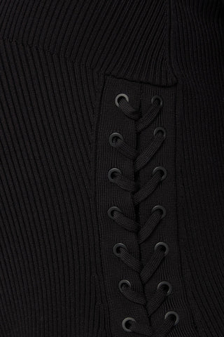 SIMKHAI DAPHANE LACE-UP RIBBED-KNIT TOP - Size M