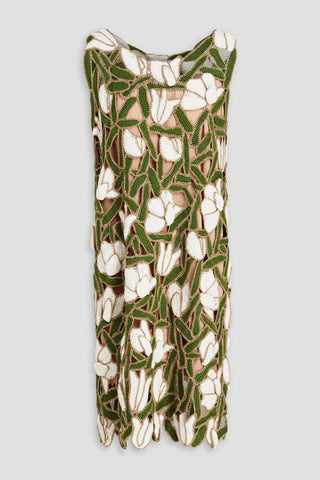 OSCAR DE LA RENTA METALLIC CROCHETED COTTON MINI DRESS - Size M