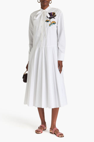 VALENTINO GARAVANI FLORAL-APPLIQUD COTTON-POPLIN MIDI SHIRT DRESS - Size 46