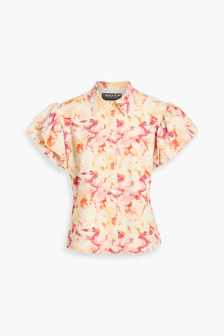 CHIARA BONI LA PETITE ROBE JIN RUFFLED FLORAL-PRINT STRETCH-JERSEY SHIRT - Size 46