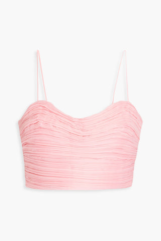 AJE. LAURIER WAVE CROPPED PLISS-ORGANZA TOP - Size 8
