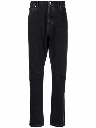 Brunello Cucinelli Washed Dark Grey Tapered Denim Jeans