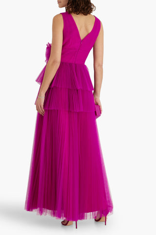 ZAC POSEN TIERED FLORAL-APPLIQUD TULLE GOWN - Size 2