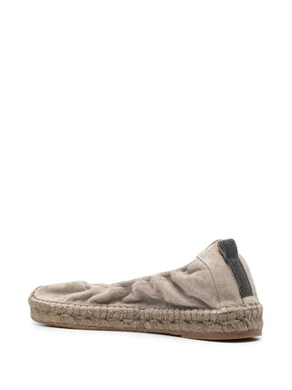Brunello Cucinelli Roccia Suede Ruched Espadrilles with Beaded Trim