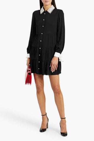 ALICE + OLIVIA MEEKO EMBELLISHED TWILL MINI SHIRT DRESS - Size 0