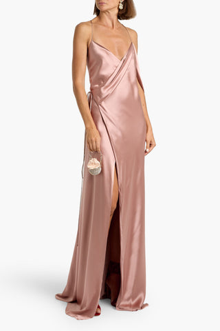 MICHELLE MASON DRAPED SILK-SATIN WRAP GOWN - Size 0
