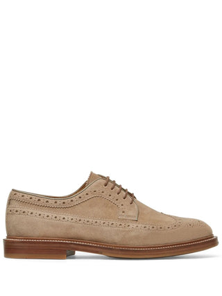 Brunello Cucinelli Suede Longwing Brogue Derby Shoes in Beige