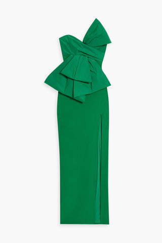 MARCHESA NOTTE STRAPLESS BOW-DETAILED TAFFETA AND CREPE GOWN - Size 8