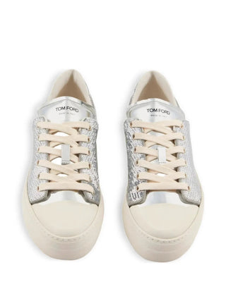 Tom Ford Silver Metallic Mesh Platform Sneakers