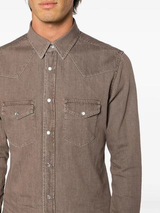 Tom Ford Faded Brown Washed Denim Western Shirt