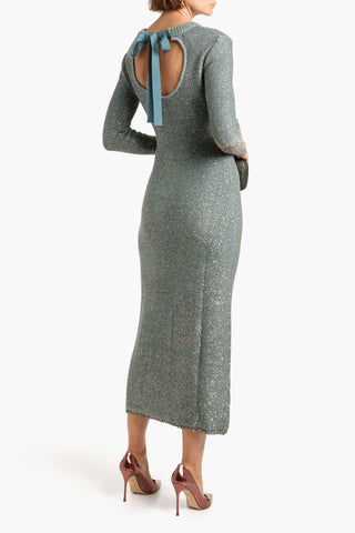 ALTUZARRA CINDY SEQUIN-EMBELLISHED METALLIC STRETCH-KNIT MIDI DRESS - Size L