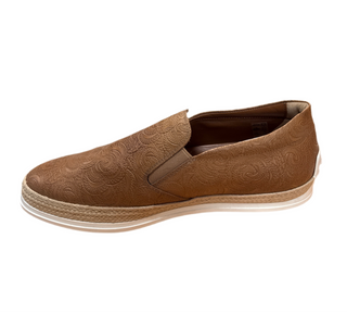 Tods Embossed Leather Espadrille Slip-On Loafers Brown