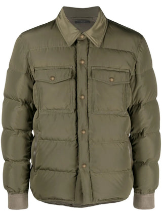 Tom Ford Nylon Padded Down Shirt Jacket in Olive Green