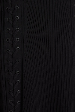 SIMKHAI LORENA LACE-UP RIBBED-KNIT MIDI DRESS - Size M