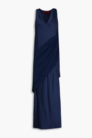 HALSTON CYRA DRAPED CREPE-SATIN PANELED CREPE GOWN - Size 2