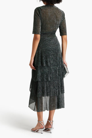 MAJE TIERED LAM MIDI DRESS - Size 36