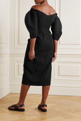 MARA HOFFMAN LEONARA OFF-THE-SHOULDER TENCEL LYOCELL AND LINEN-BLEND MIDI DRESS - Size 4