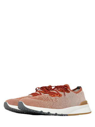 Brunello Cucinelli Speckled Knit Low-Top Sneakers with Suede Trim