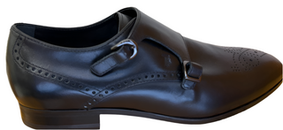 Tods Tod's Polished Leather Double Monk Strap Brogue Shoes Black