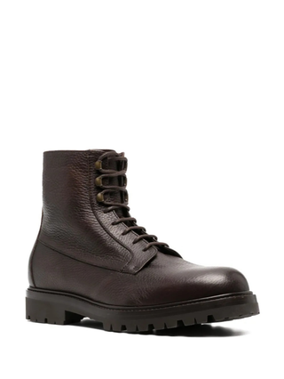 Brunello Cucinelli Pebbled Shearling Leather Lace-Up Lug Sole Boots