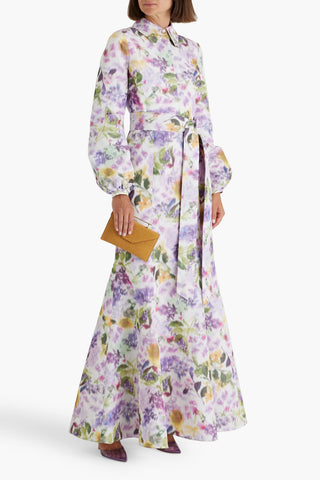 BADGLEY MISCHKA FLORAL-PRINT TAFFETA MAXI DRESS - Size 6