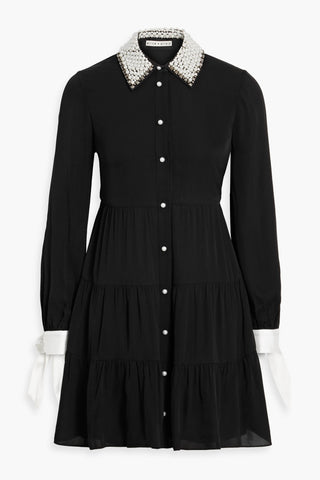 ALICE + OLIVIA MEEKO EMBELLISHED TWILL MINI SHIRT DRESS - Size 0