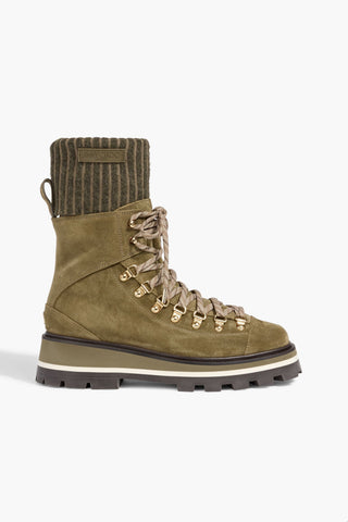 JIMMY CHOO CHIKE SUEDE AND RIBBED-KNIT HIKING BOOTS - Size 39